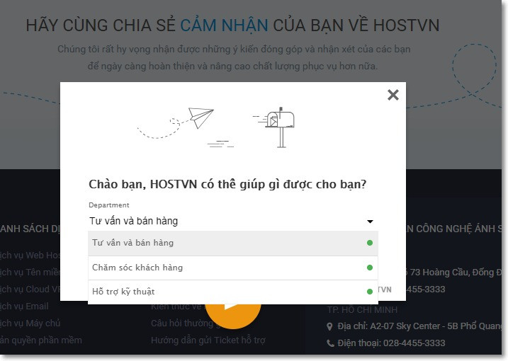 HostVN có hỗ trợ qua live chat khá tốt