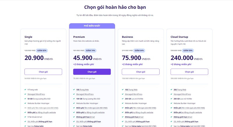 Giá cả các gói dịch vụ của Hostinger rất phải chăng