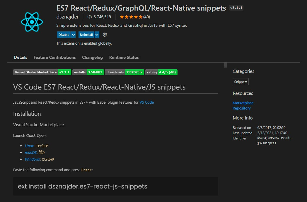 ES7 React/Redux/GraphQL/React-Native Snippets