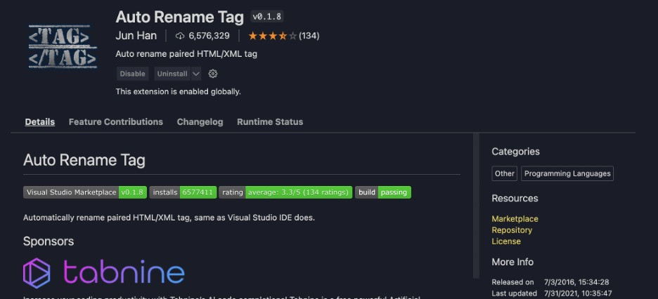  Auto Rename Tag & Auto Close Tag